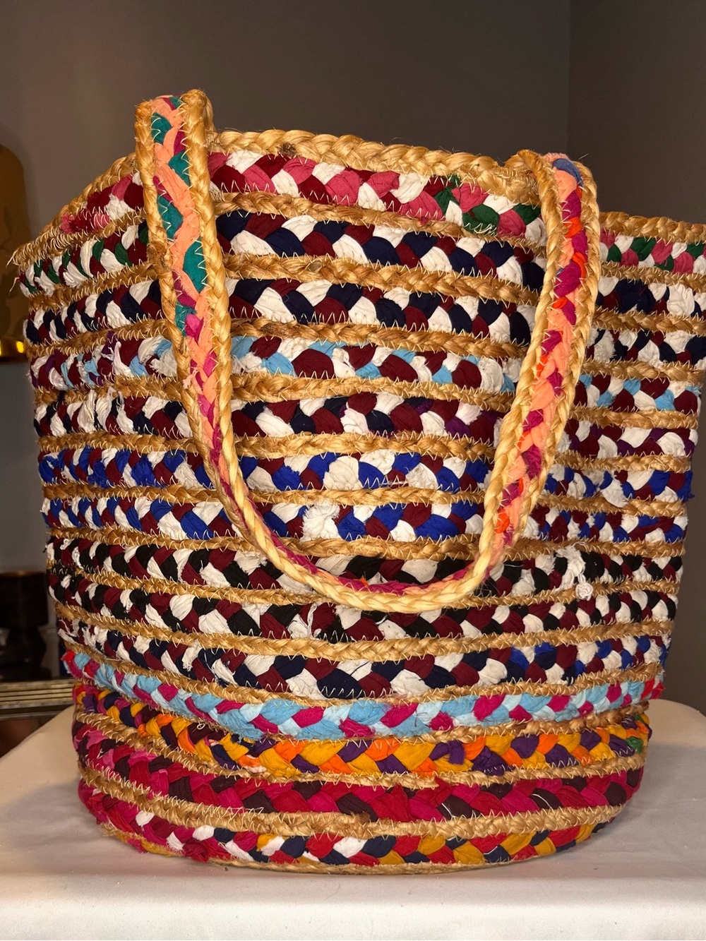 Tote Beach Rainbow Jute Bag Travel Vacation